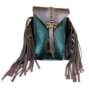 Green & Black Leather Cinch Bag